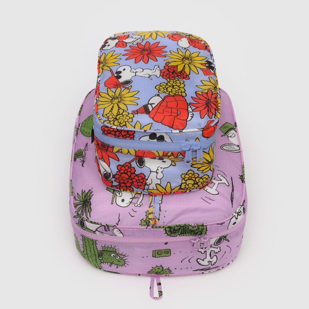 BAGGU x Peanuts NWT Baggu Packing Cube Set - Peanuts (Floral Snoopy, Pink Spike) - Picture 5 of 8